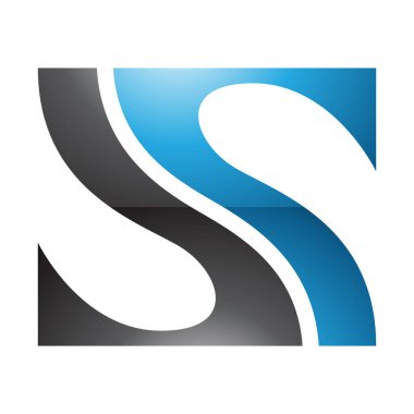 Mavi ve Siyah Işıltılı Balık Fin Şeklinde Beyaz Arkaplanda S Simgesi