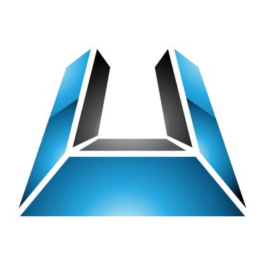 Beyaz Arkaplanda Mavi ve Siyah Işıltılı U Simgesi