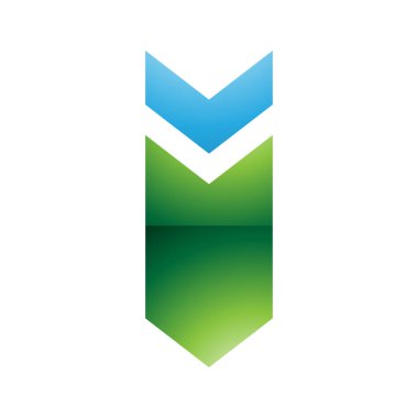 Mavi ve Yeşil Parlak Yüzlü Ok Şekilli Harf I Simgesi Beyaz Arkaplan