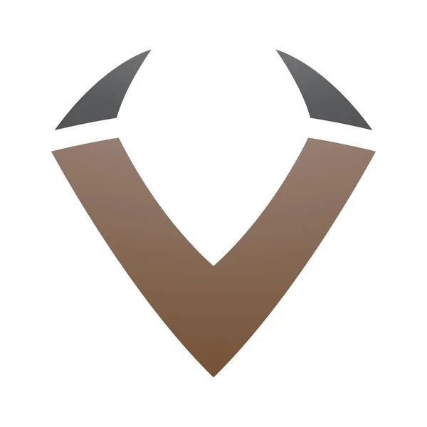 白色背景上的褐色和黑色角形字母V图标 — 图库照片