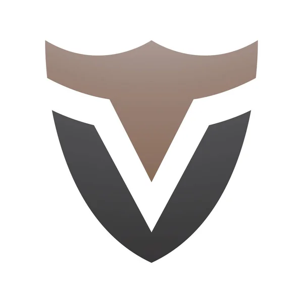 白色背景上的褐色和黑色盾牌形状字母V图标 — 图库照片