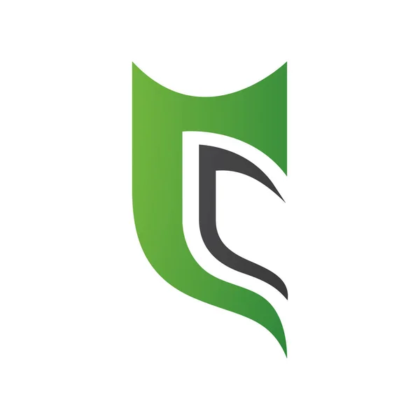 Πράσινο Και Μαύρο Μισό Shield Shape Letter Icon Λευκό Φόντο — Φωτογραφία Αρχείου