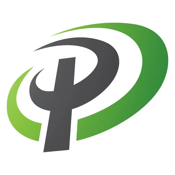 白い背景に緑と黒の楕円形の文字Pアイコン — ストック写真