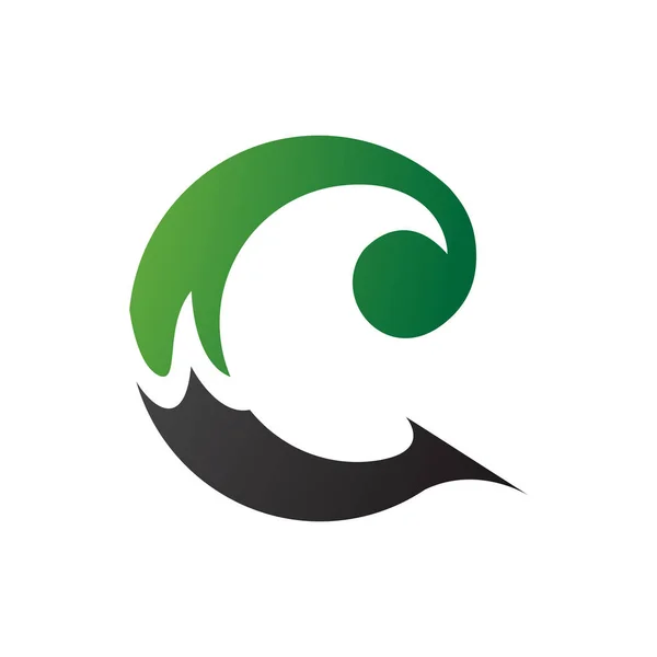 白色背景上的绿色和黑色圆形卷曲字母C图标 — 图库照片