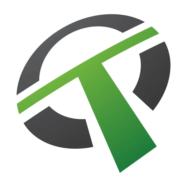 白色背景上的绿色和黑色圆形字母T图标 — 图库照片