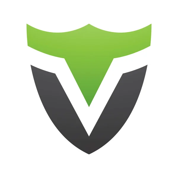 Escudo Verde Preto Forma Letra Ícone Fundo Branco — Fotografia de Stock
