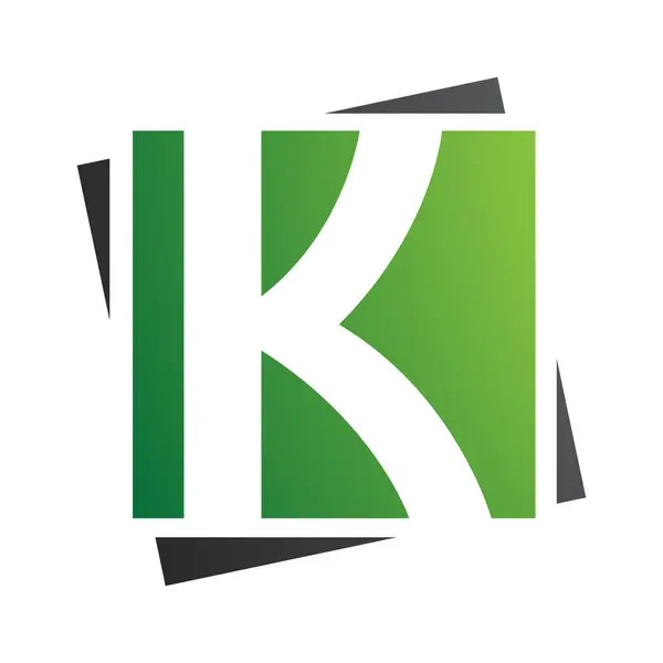 白色背景下的绿色和黑色正方形字母K图标 — 图库照片