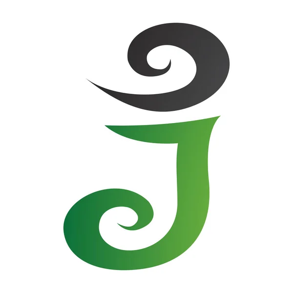 白色背景上的绿色和黑色涡旋形字母J图标 — 图库照片