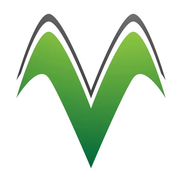 白い背景に緑と黒の翼の形をした手紙Vアイコン — ストック写真