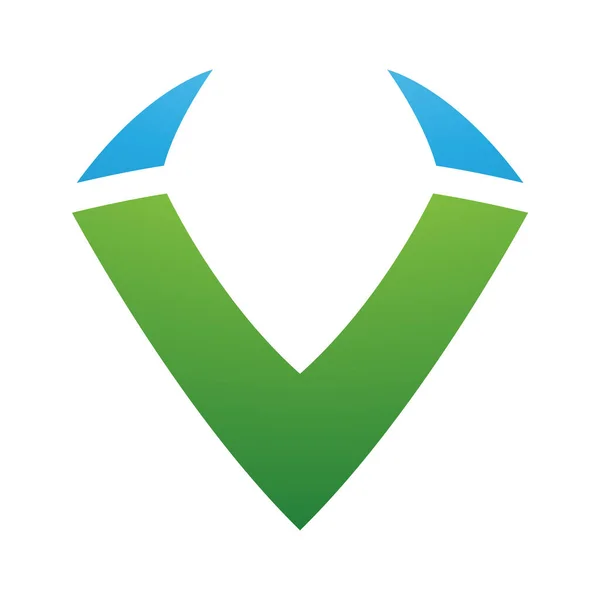 白い背景に緑と青の角の形をした手紙Vアイコン — ストック写真