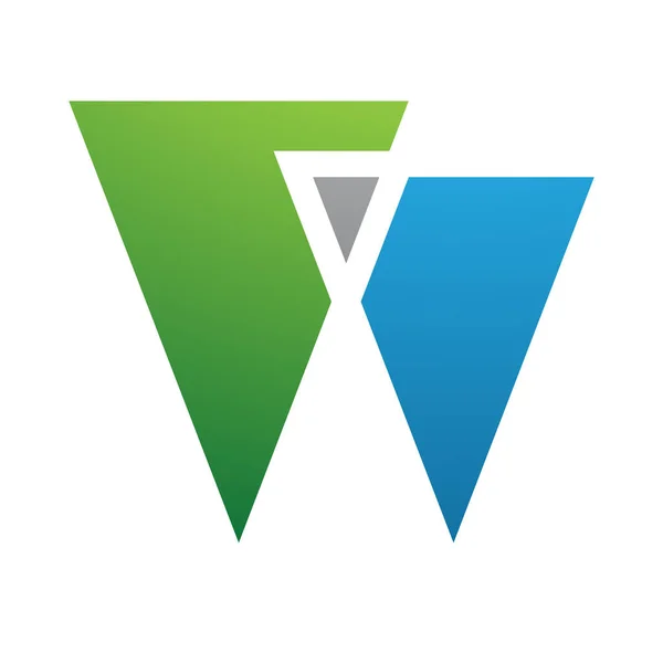 Carta Verde Azul Ícone Com Triângulos Fundo Branco — Fotografia de Stock