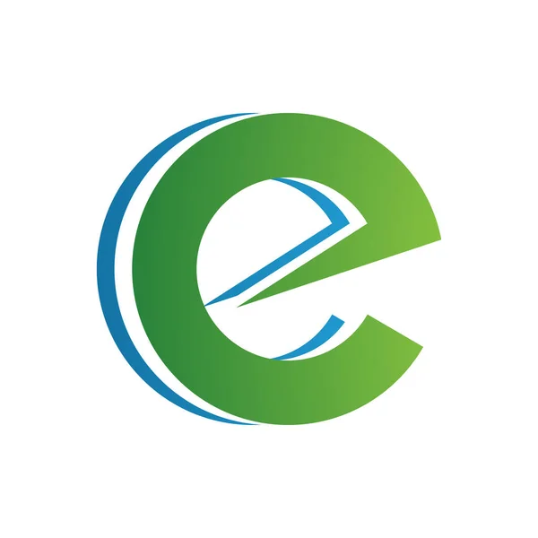 白色背景上的绿色和蓝色圆形小写字母E图标 — 图库照片