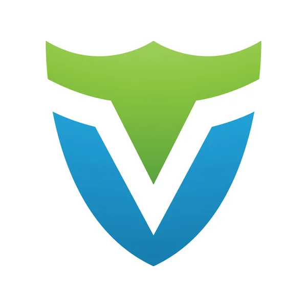 Escudo Verde Azul Forma Letra Ícone Fundo Branco — Fotografia de Stock