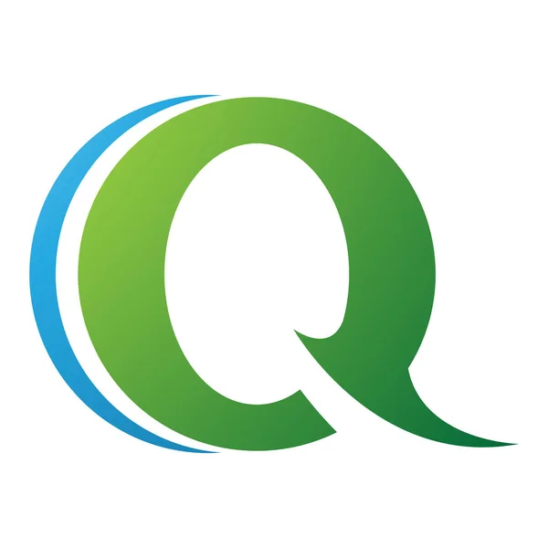緑と青のスパイクラウンド 白い背景に文字Qアイコン — ストック写真