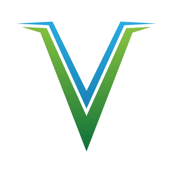 白い背景に緑と青のスパイク状の手紙Vアイコン — ストック写真