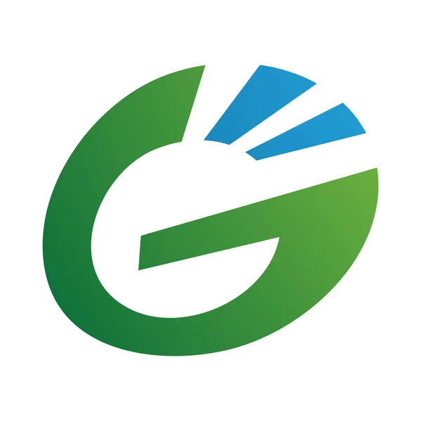 Carta Oval Listrada Verde Azul Ícone Fundo Branco — Fotografia de Stock