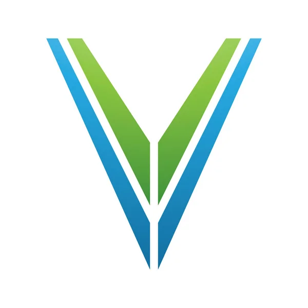 白い背景に緑と青のストライプ状の文字Vアイコン — ストック写真