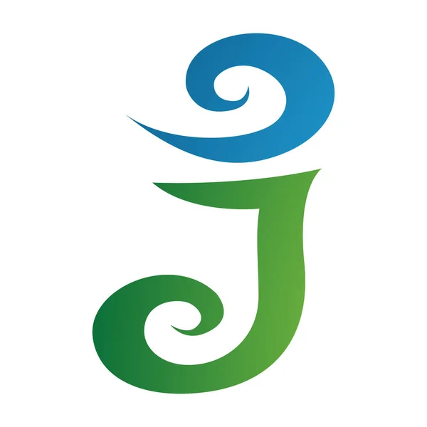 白い背景に緑と青の渦状の手紙Jアイコン — ストック写真