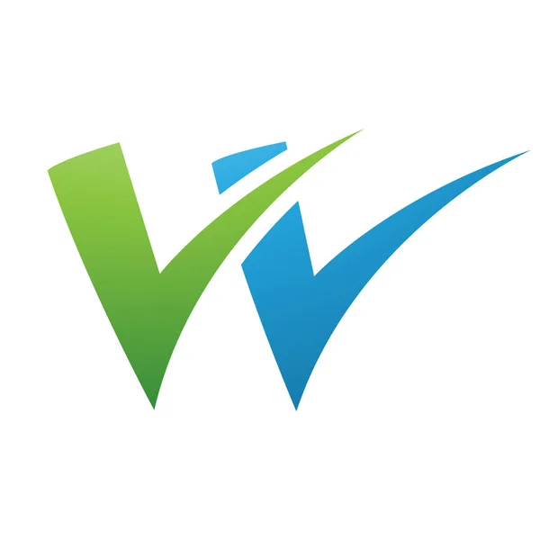 Grüne Und Blaue Tickförmige Buchstaben Symbol Auf Weißem Hintergrund — Stockfoto