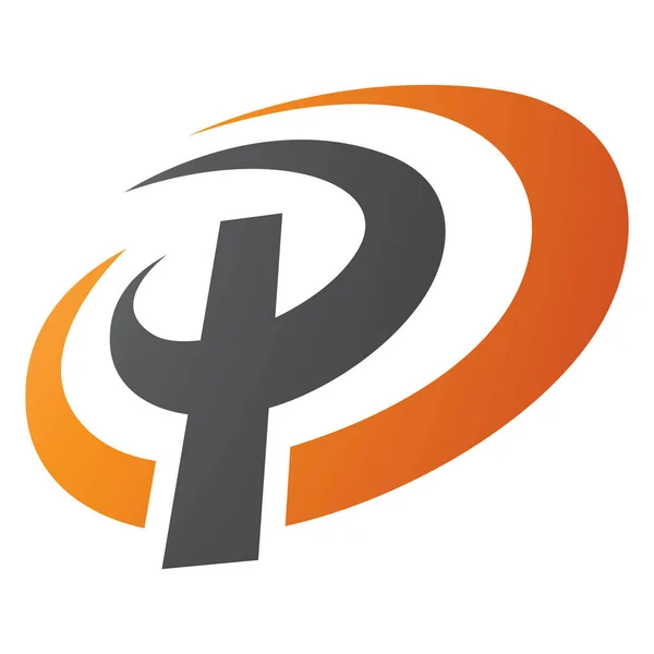 白色背景的橙色和黑色椭圆形字母P图标 — 图库照片