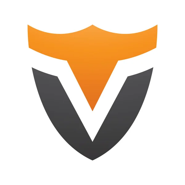 Orange Black Shield Shaped Letter Icon White Background — Stock Photo, Image