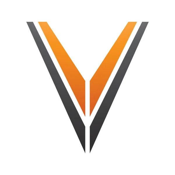 白色背景上的橙色和黑色条形字母V图标 — 图库照片