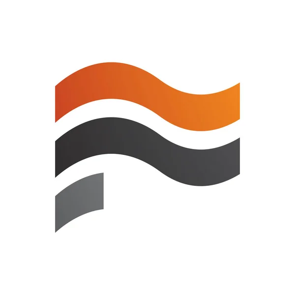 Bandera Ondulada Naranja Negra Forma Letra Icono Sobre Fondo Blanco — Foto de Stock