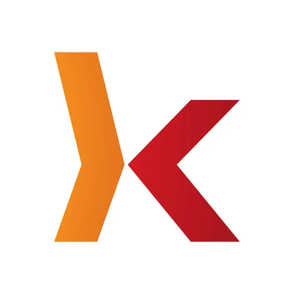 白色背景上的橙色和红色小盒子箭头形字母K图标 — 图库照片
