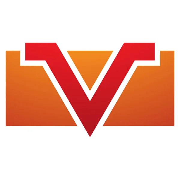 ホワイトバックグラウンドのオレンジと赤の長方形の文字Vアイコン — ストック写真