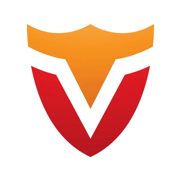 白色背景上的橙色和红色盾牌形状字母V图标 — 图库照片