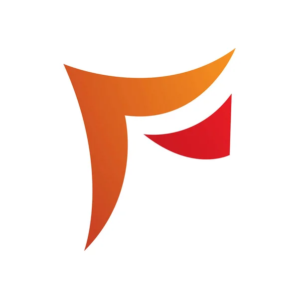 橙色和红色波纹纸白色背景上的F字形图标 — 图库照片