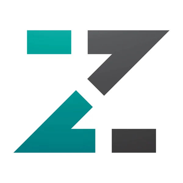 白色背景上的波斯绿色和黑色虚线形状字母Z图标 — 图库照片