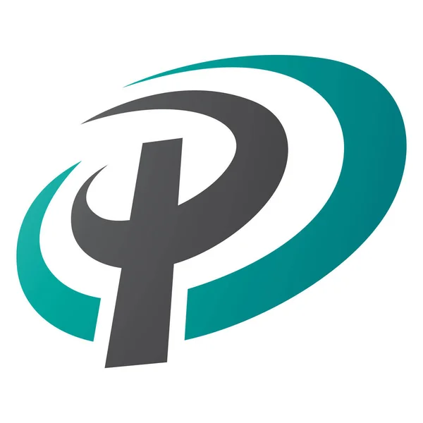 白い背景にペルシャの緑と黒の楕円形の文字Pアイコン — ストック写真