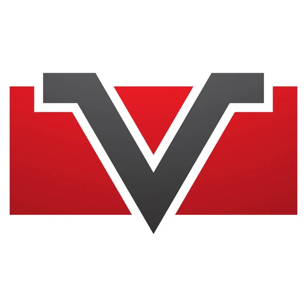 白い背景に赤と黒の長方形の文字Vアイコン — ストック写真