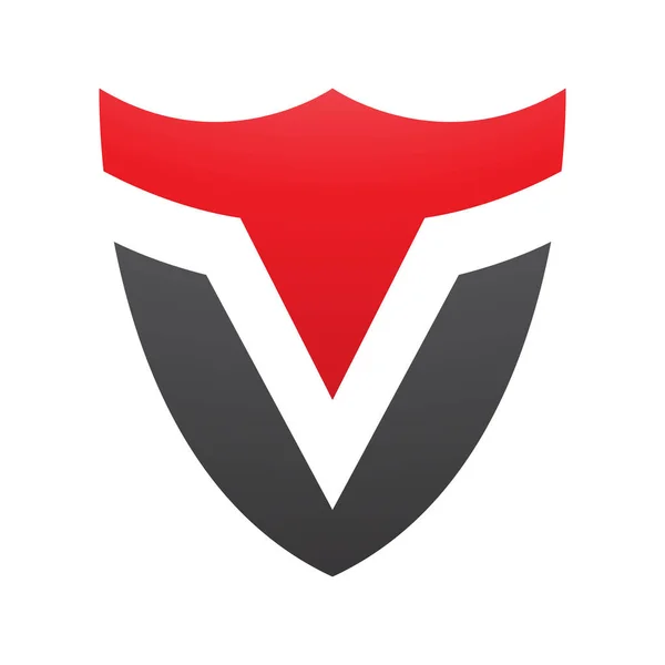 白色背景上的红色和黑色盾牌形状字母V图标 — 图库照片