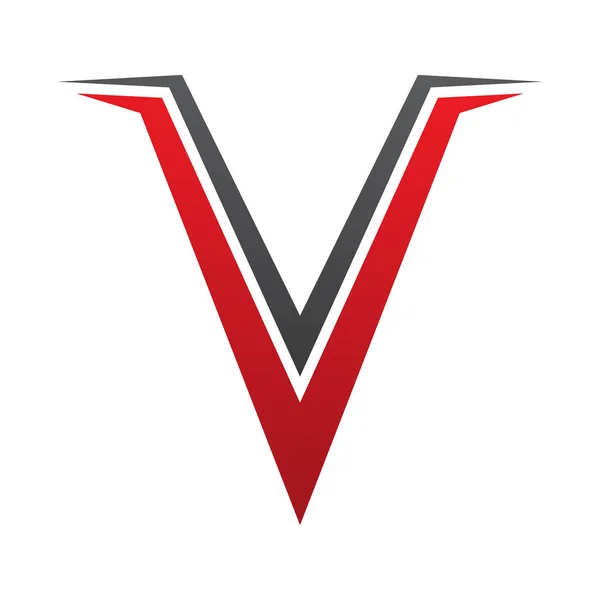 白色背景上的红色和黑色尖峰形字母V图标 — 图库照片