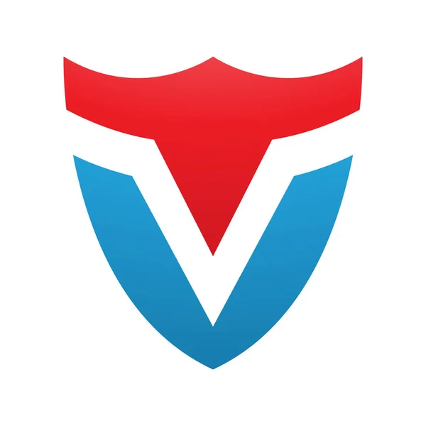 白色背景上的红色和蓝色盾牌形状字母V图标 — 图库照片
