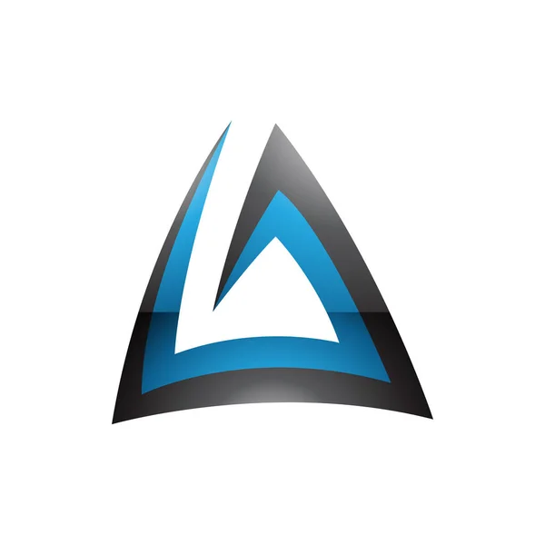 Preto Azul Brilhante Espiral Triangular Letra Ícone Fundo Branco — Fotografia de Stock
