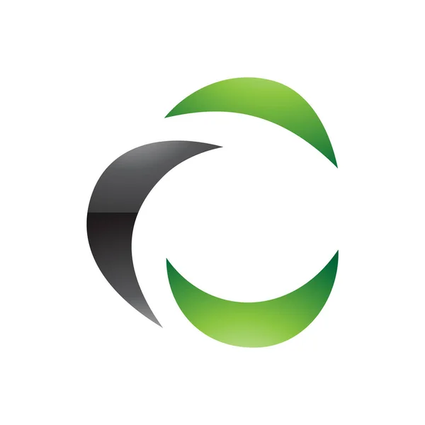 Czarno Zielony Błyszczący Crescent Kształt Litery Ikona Białym Tle — Zdjęcie stockowe