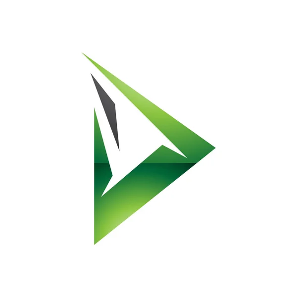 白い背景に黒と緑の光沢のあるスパイクの三角形の手紙Dアイコン — ストック写真