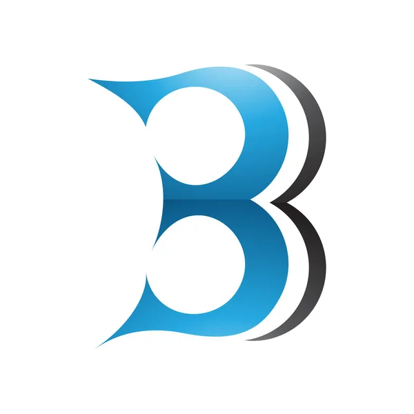 Stock image Blue and Black Curvy Glossy Letter B Icon Resembling Number 3 on a White Background