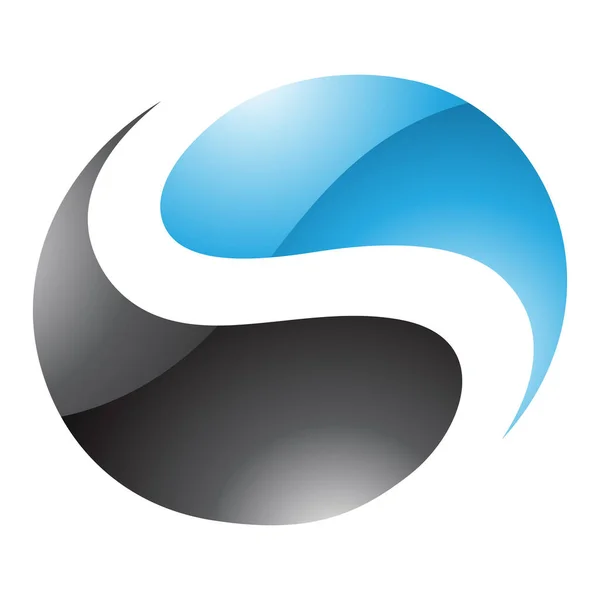 Blue Black Glossy Circle Shaped Letter Icon White Background — Stock Photo, Image