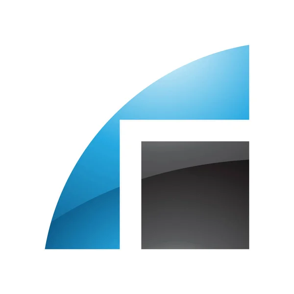 Blauw Zwart Glanzende Geometrische Letter Ikoon Een Witte Achtergrond — Stockfoto