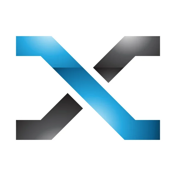 蓝色和黑色光彩夺目的字母X具有横线的白色背景图标 — 图库照片