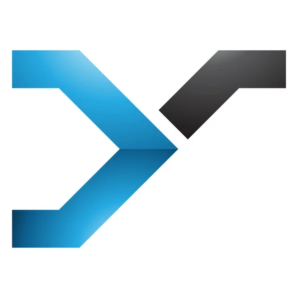 Blauw Zwart Glanzende Rail Switch Shaped Letter Icon Een Witte — Stockfoto
