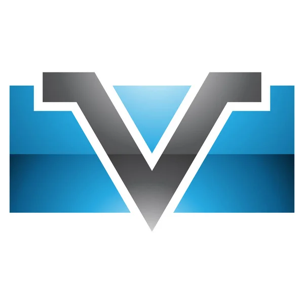 白い背景に青と黒の光沢のある長方形の文字Vアイコン — ストック写真
