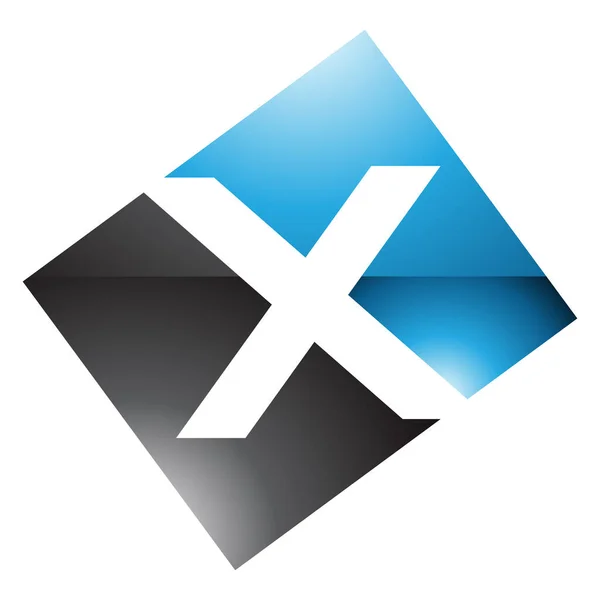 Blauer Und Schwarzer Hochglanz Rechteck Buchstabe Symbol Auf Weißem Hintergrund — Stockfoto