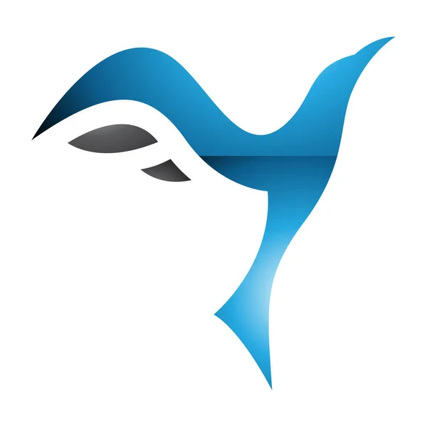 Niebieski Czarny Błyszczący Wschodzący Ptak Kształcie Litery Ikona Białym Tle — Zdjęcie stockowe