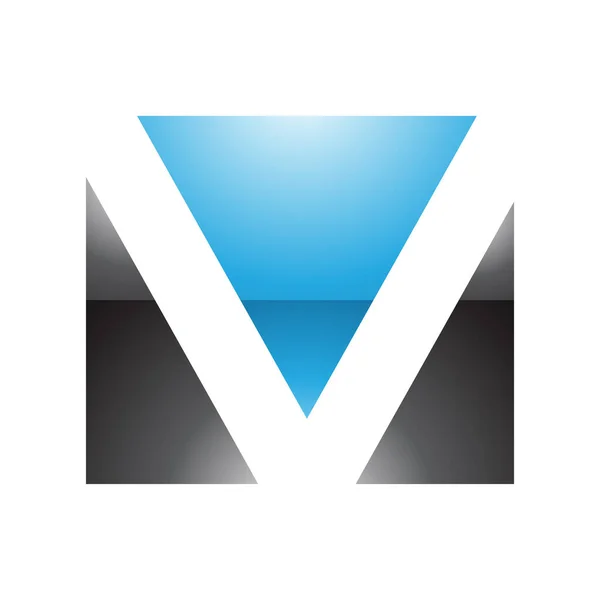 白い背景に青と黒の光沢のある長方形の文字Vアイコン — ストック写真