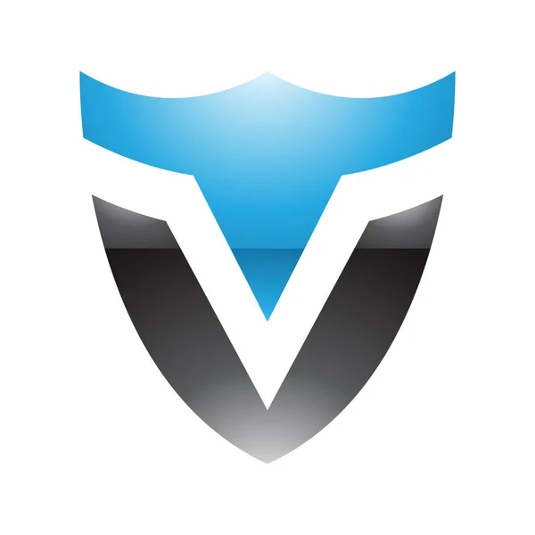 Blaues Und Schwarzes Glossy Shield Shaped Letter Icon Auf Weißem — Stockfoto